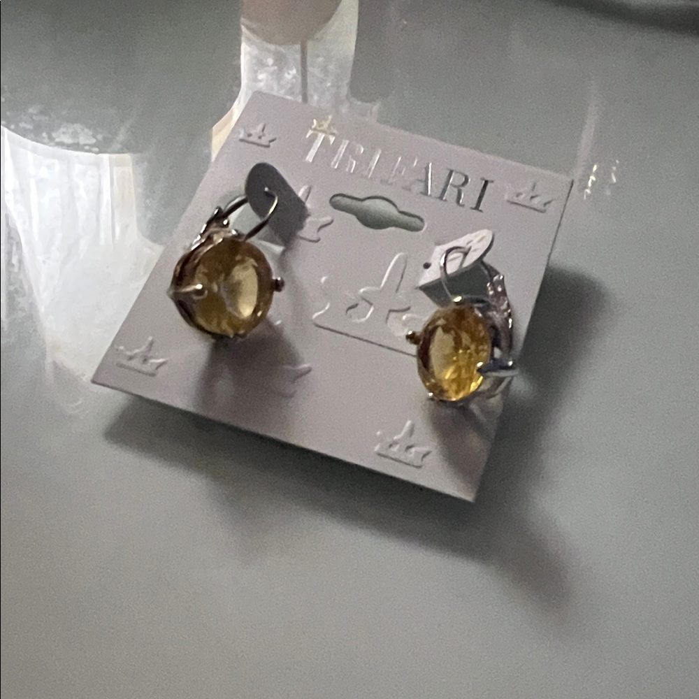 Trifari Silver Earrings with Yellow Stones
